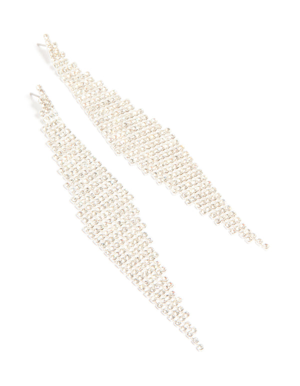 Silver Diamante Diamond Shaped Drop Earrings