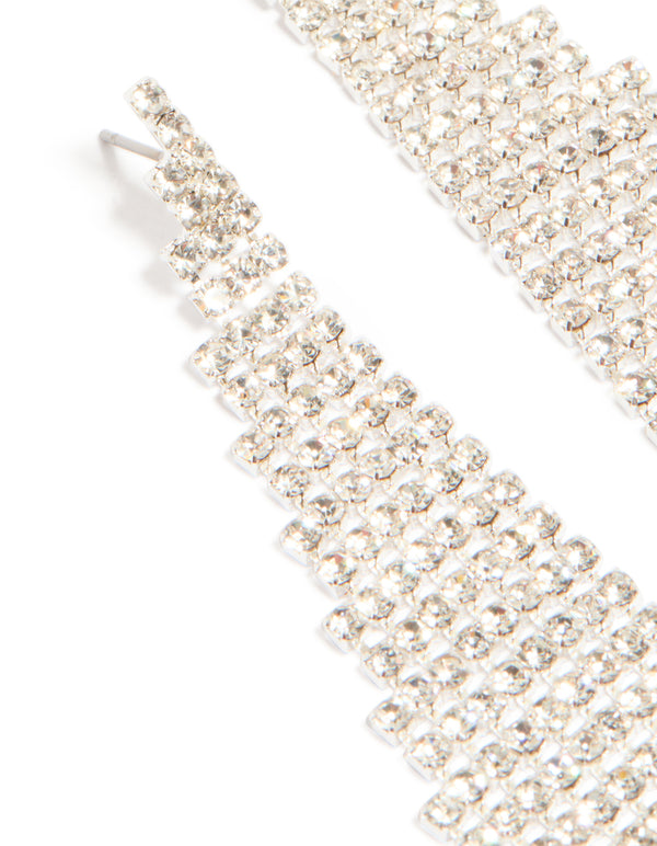Silver Diamante Diamond Shaped Drop Earrings