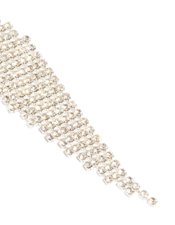 Silver Diamante Diamond Shaped Drop Earrings