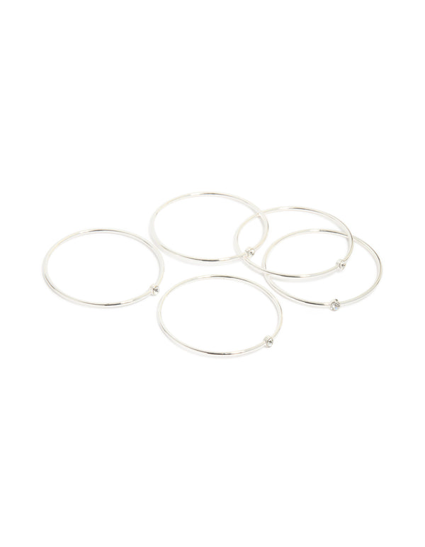 Silver Diamante Centre Bangles 5-Pack