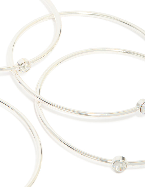 Silver Diamante Centre Bangles 5-Pack