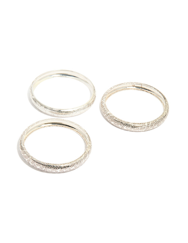 Silver Textured Bangles 3-Pack