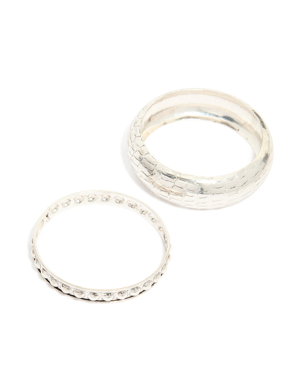Antique Silver Textured Thick and Thin Bangles 2-Pack