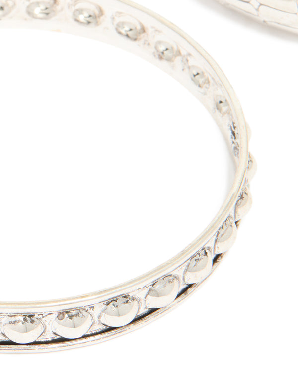Antique Silver Textured Thick and Thin Bangles 2-Pack