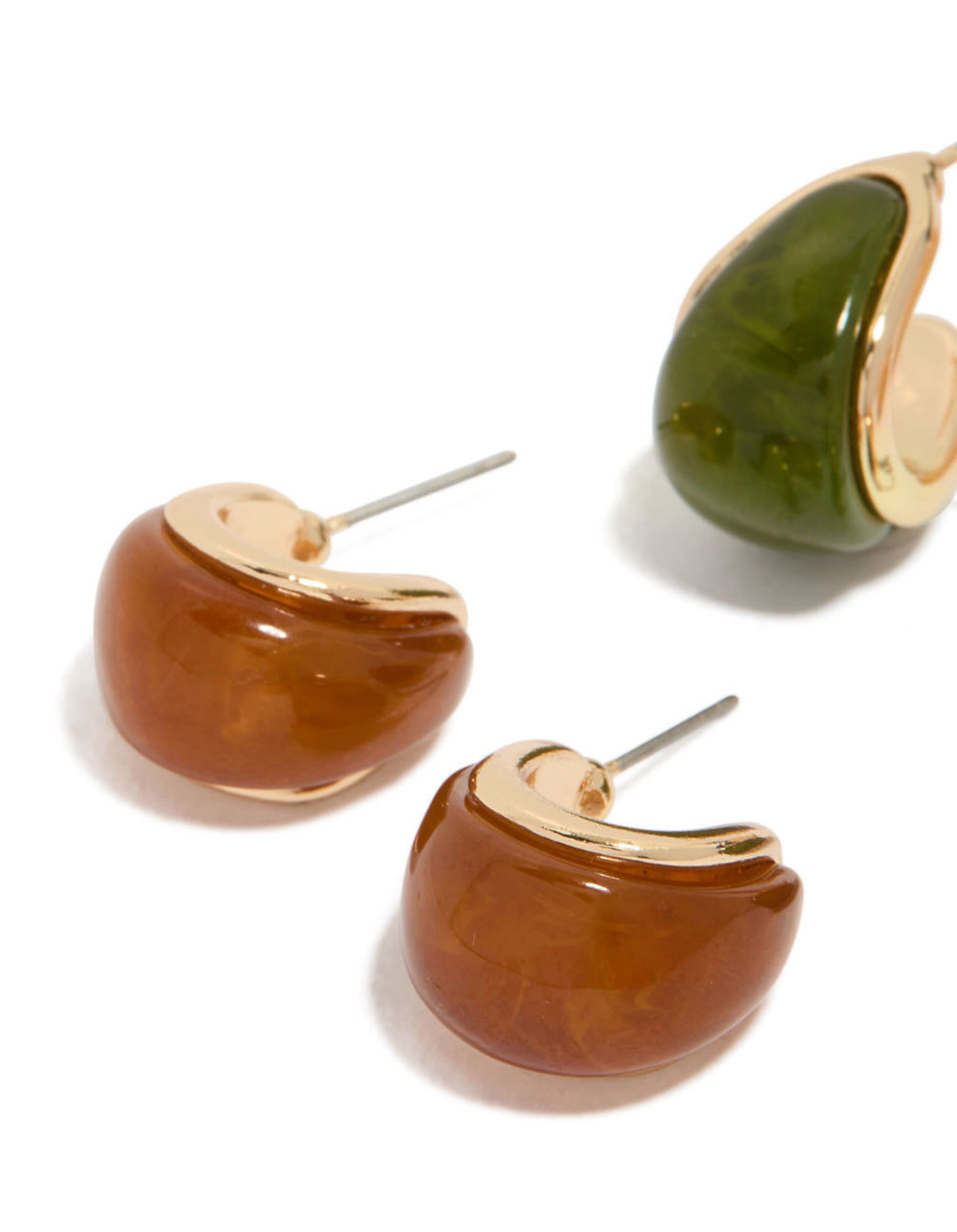 Gold Brown & Green Enamel Bubble Hoop Earrings 3-Pack