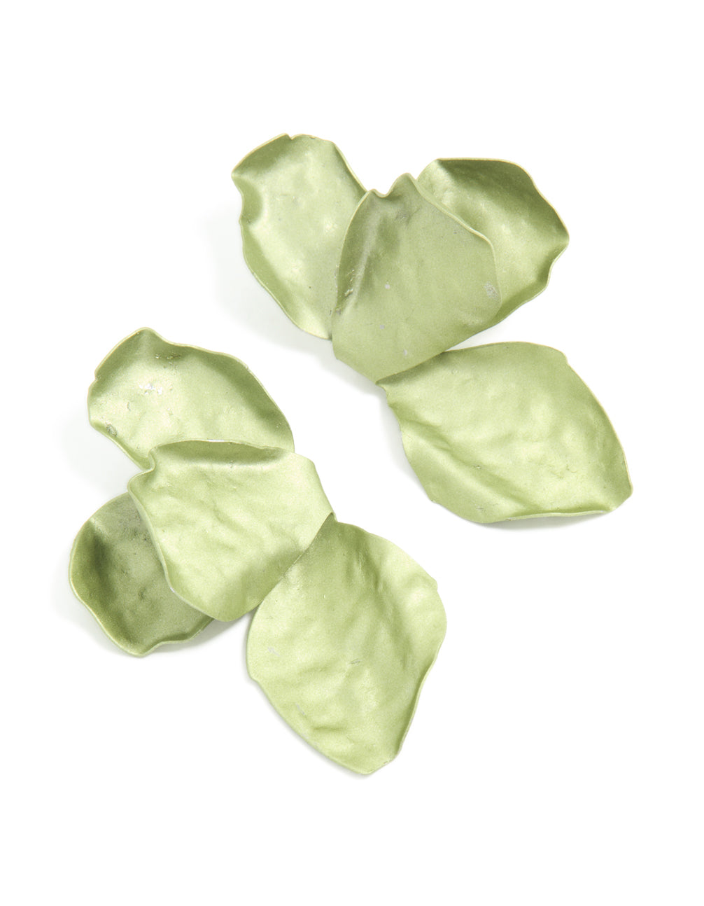 Green Coated Metal Flower Petal Drop Earrings