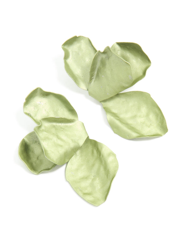 Green Coated Metal Flower Petal Drop Earrings