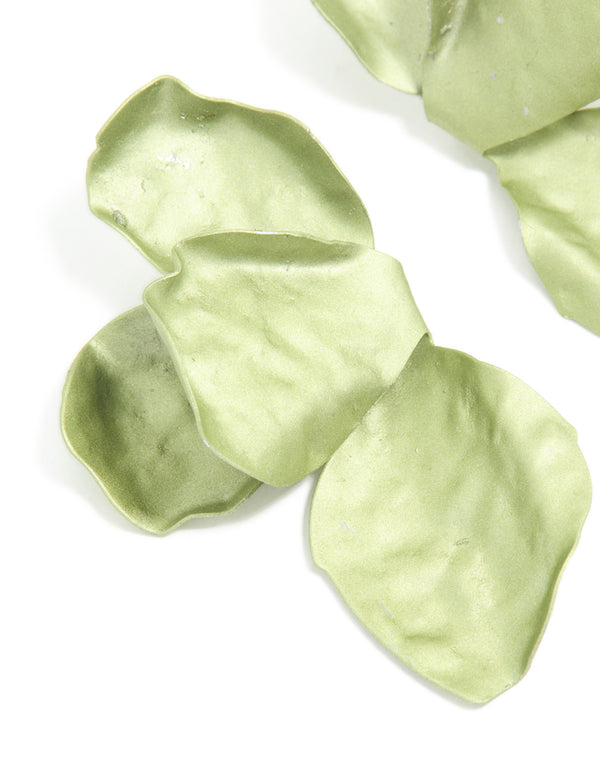 Green Coated Metal Flower Petal Drop Earrings