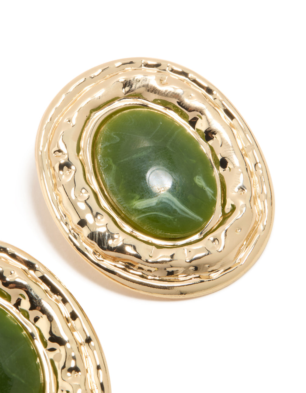 Gold Dark Green Enamel Statement Round Earrings