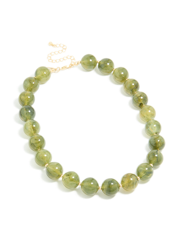 Gold Green Marble Beaded Necklace
