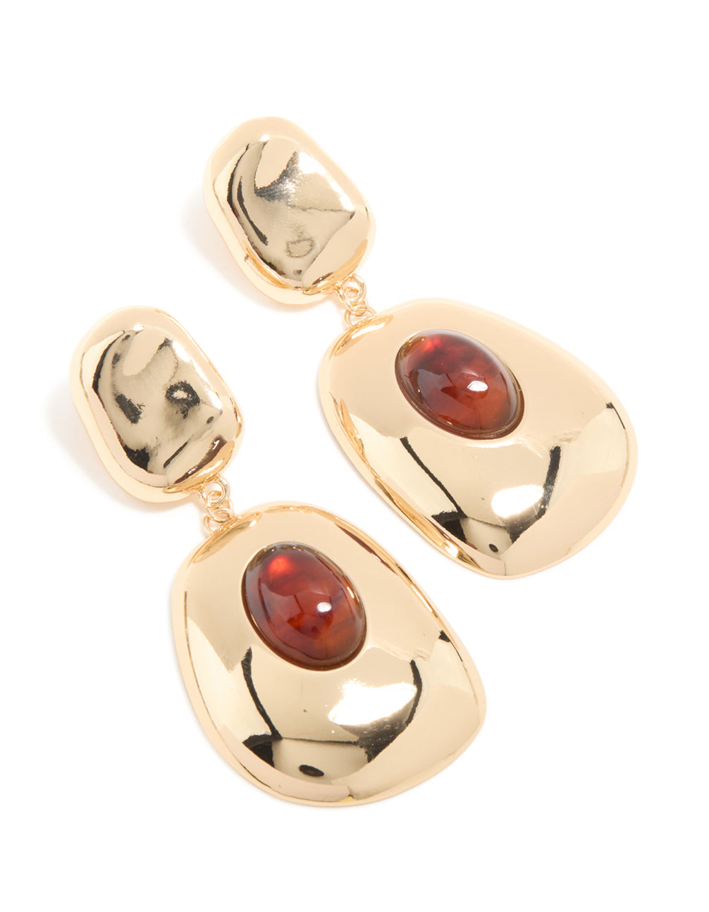 Gold Red Stone Organic Drop Earrings