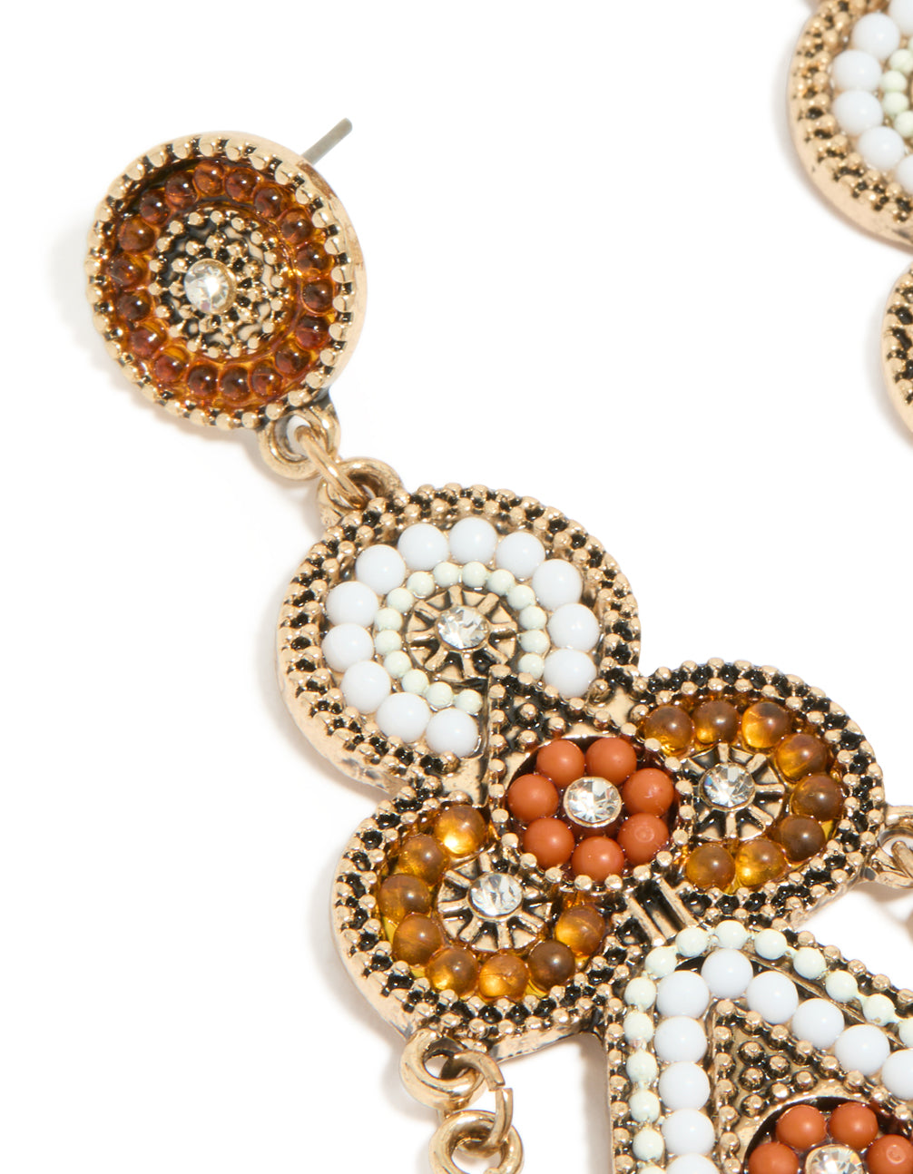 Gold Orange & White Bug Seed Beaded Drop Earrings