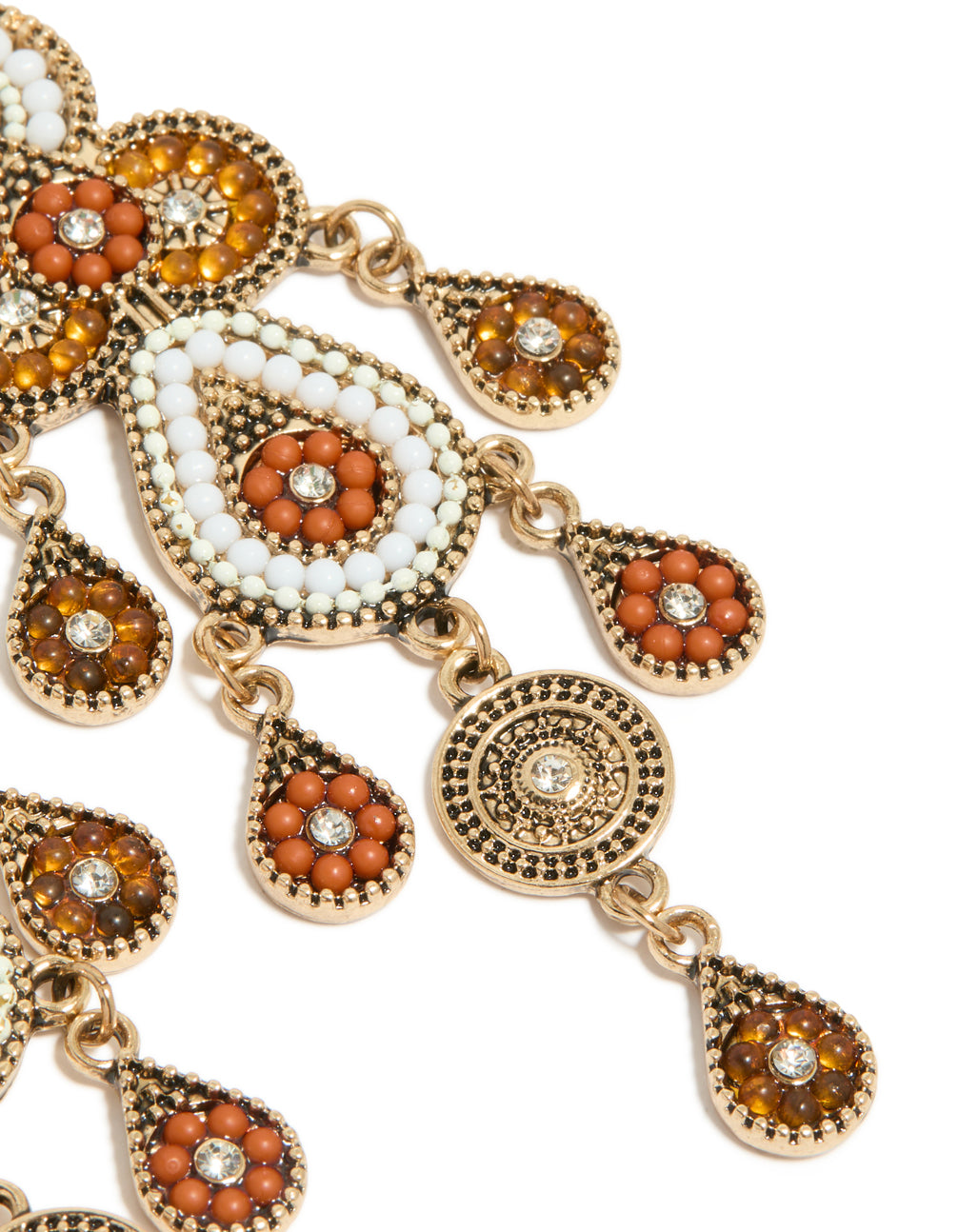 Gold Orange & White Bug Seed Beaded Drop Earrings
