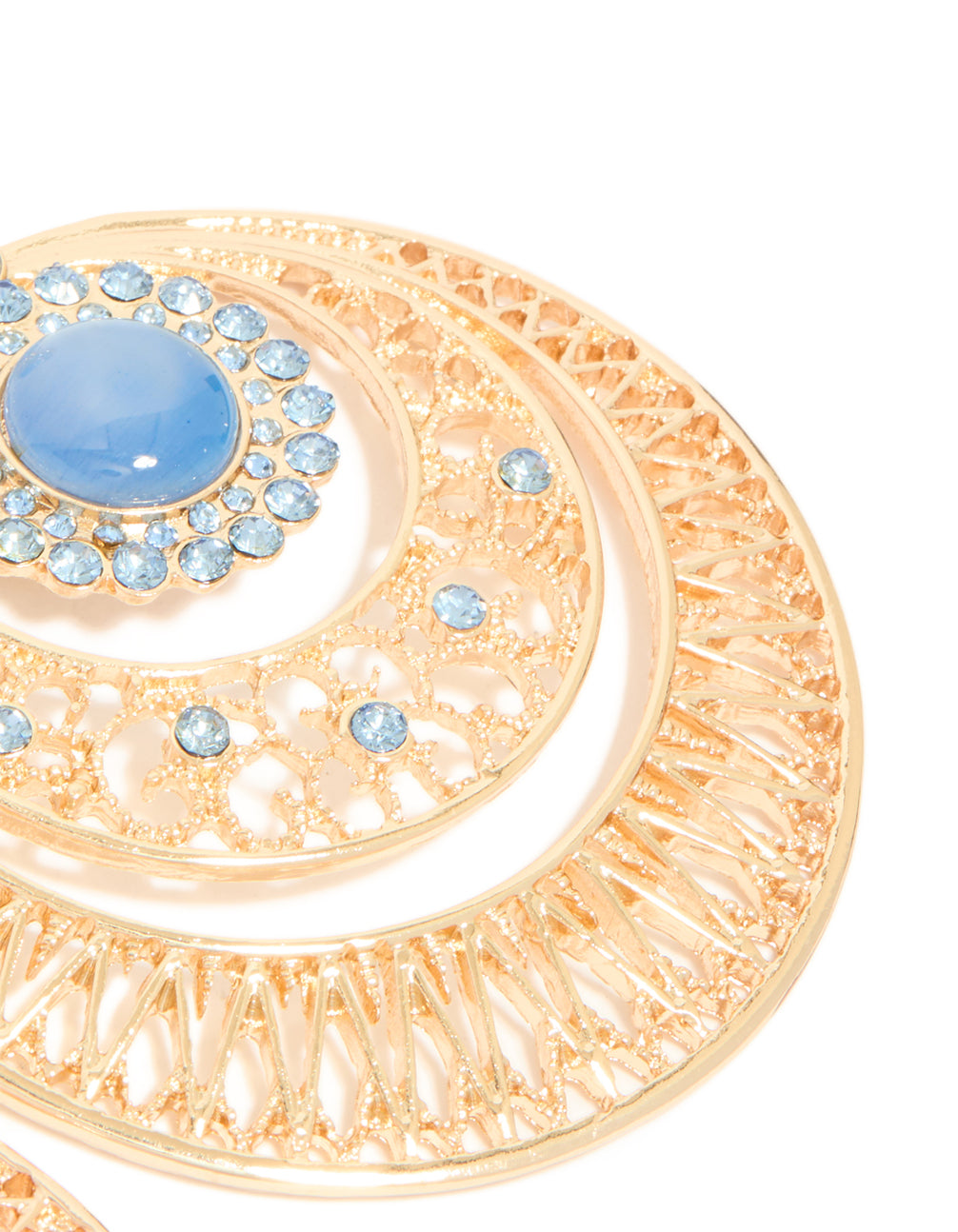 Gold Light Blue Stone & Diamante Detailed Boho Drop Earrings