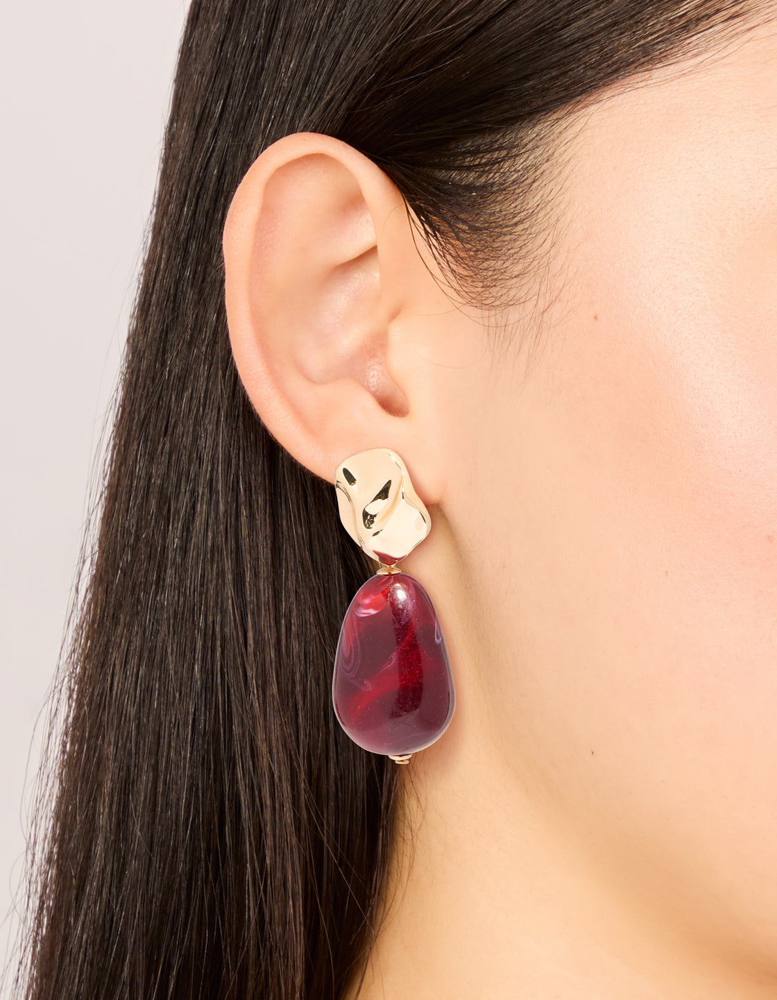 Gold Marbled Red Acrylic Beaded Drop Earrings
