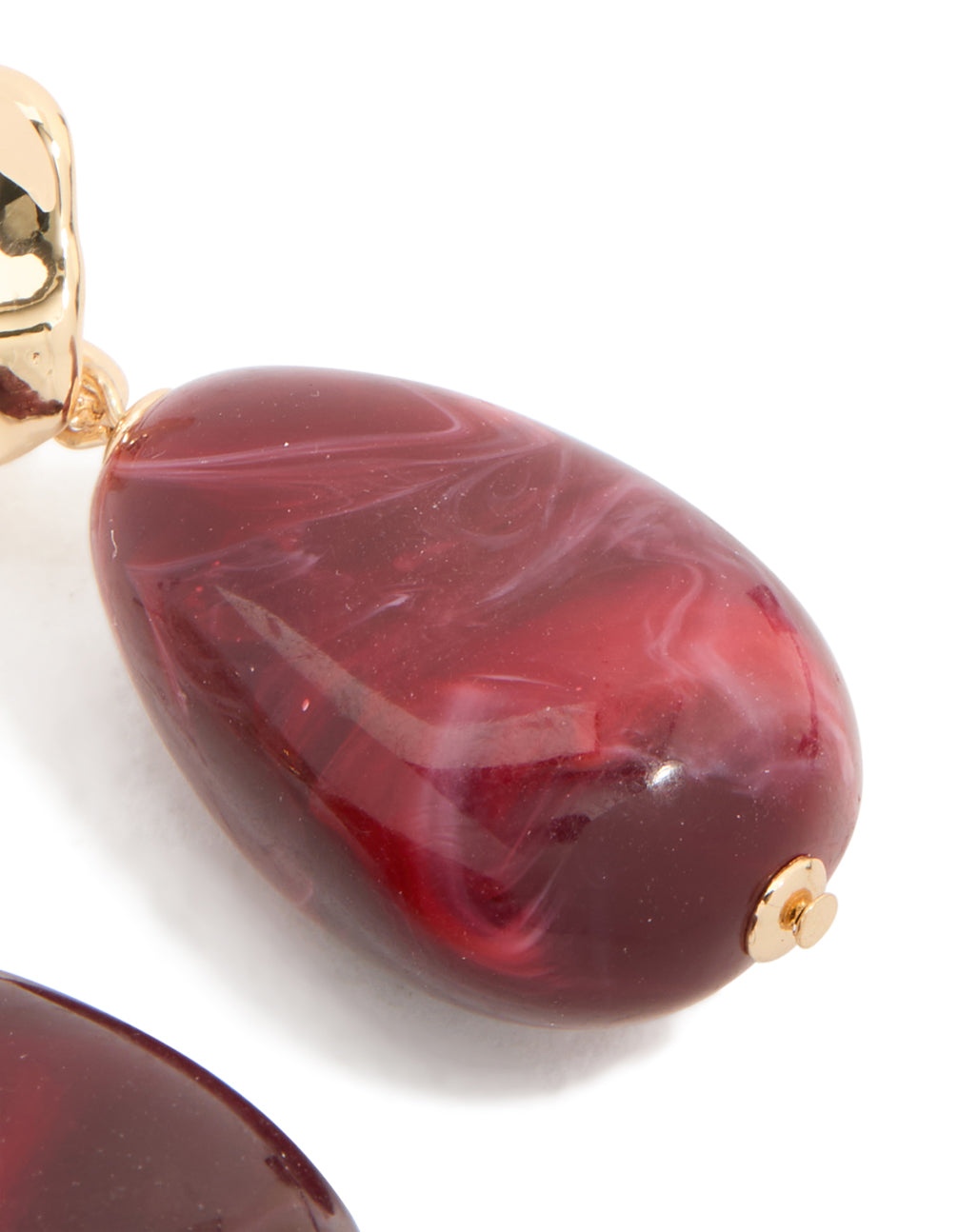 Gold Marbled Red Acrylic Beaded Drop Earrings