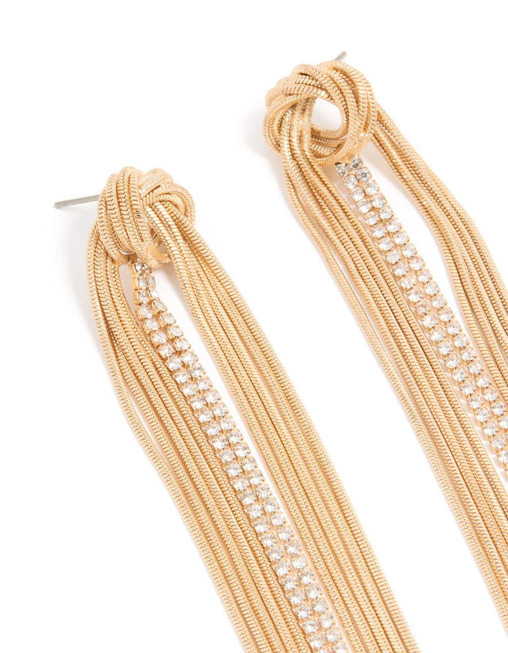 Designed with gold diamante round tassel drop earrings featuring statement style detail
