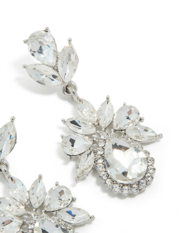 Silver Diamante Mini Floral Drop Earrings