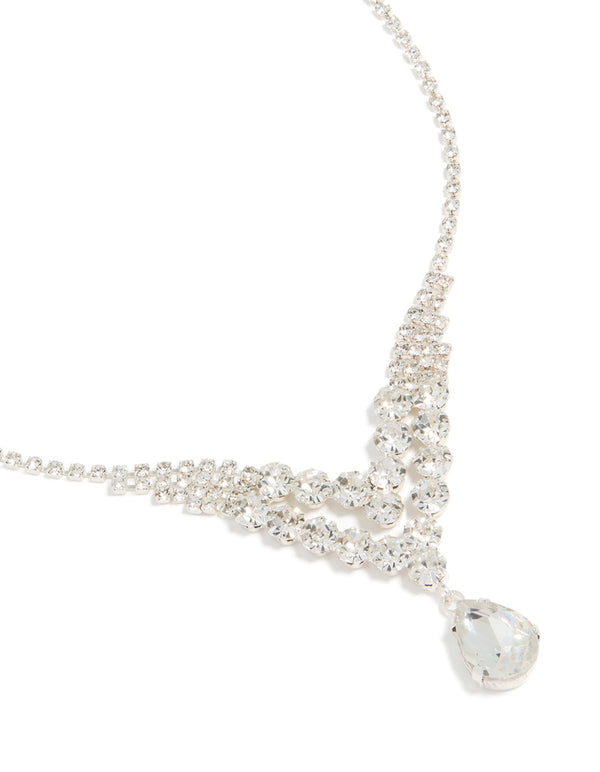 Silver Diamante Dazzling Split Row Necklace