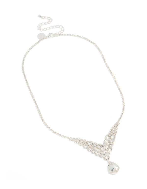 Silver Diamante Dazzling Split Row Necklace