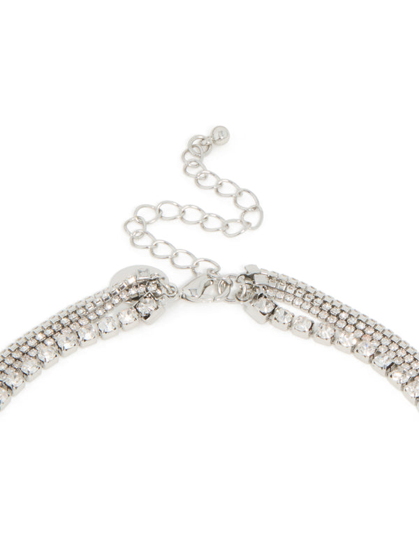 Crafted with silver diamante tennis and toggle layered necklace featuring statement style clasp detail view
