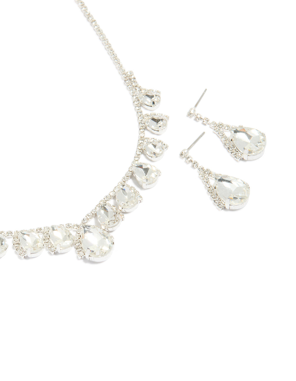 Silver Multi Diamante Necklace & Drop Earrings Set
