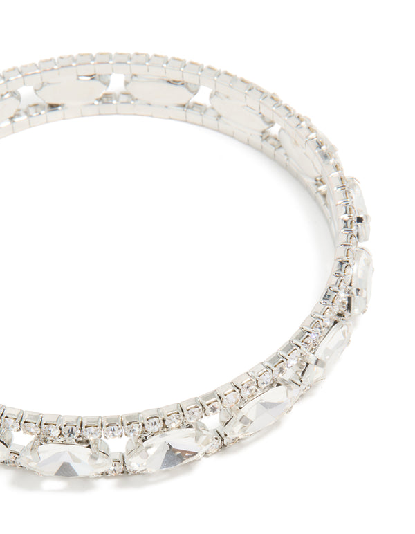Silver Diamante Shiny Ovals Bracelet