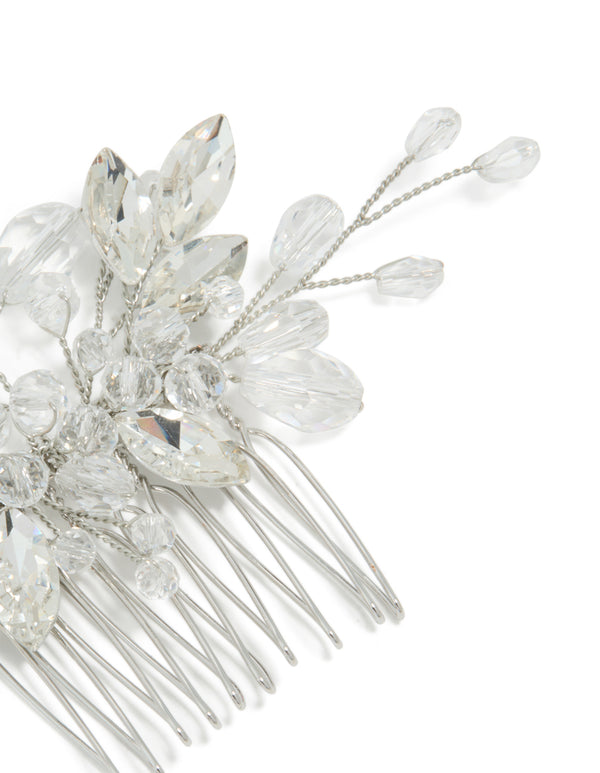 Crafted with diamante floral vine design featuring beads accents in silver side view