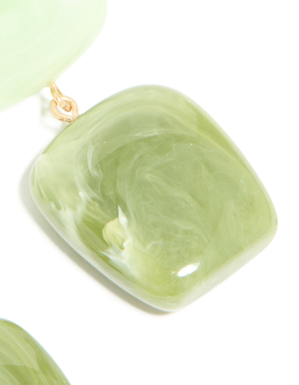 Light & Dark Green Acrylic Double Square Drop Earrings