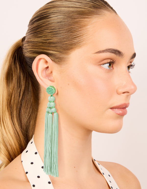 Light Green Fabric Tassel Drop Earrings