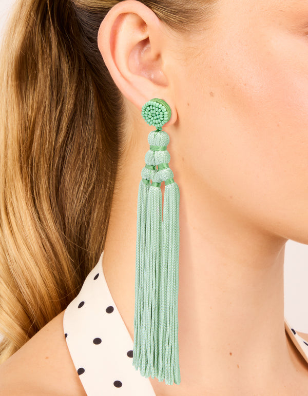 Light Green Fabric Tassel Drop Earrings
