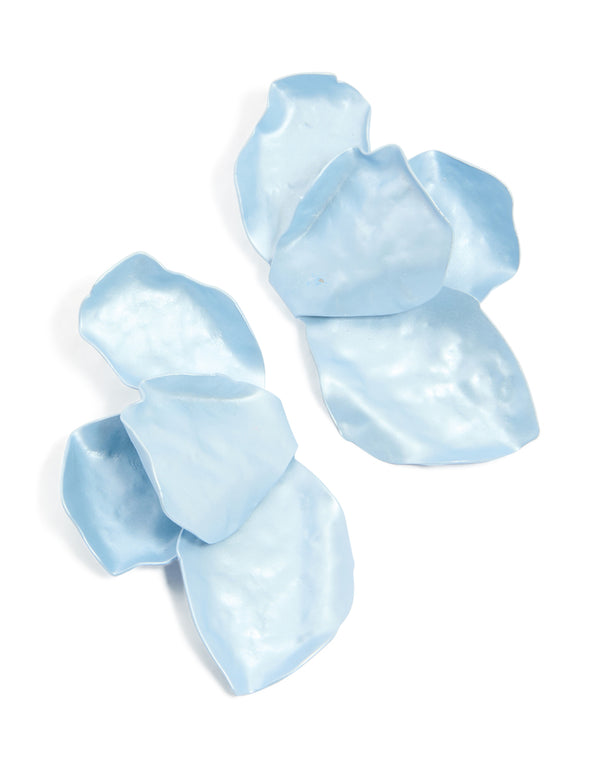 Light Blue Coated Metal Flower Petal Drop Earrings