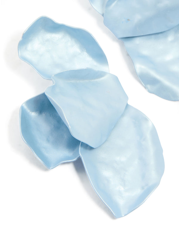 Light Blue Coated Metal Flower Petal Drop Earrings