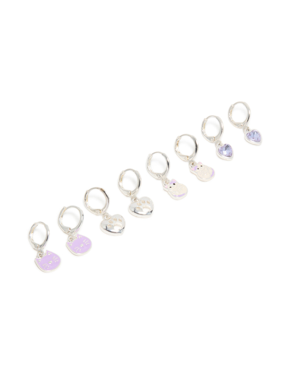 Kids Silver Cat & Paw Huggie Earrings 4-Pack