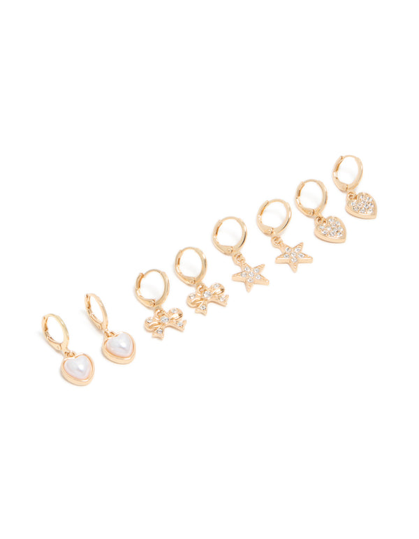 Kids Gold Diamante Butterfly Huggie Earrings 4-Pack