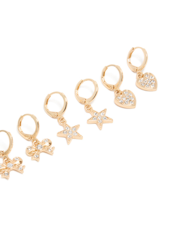 Kids Gold Diamante Butterfly Huggie Earrings 4-Pack