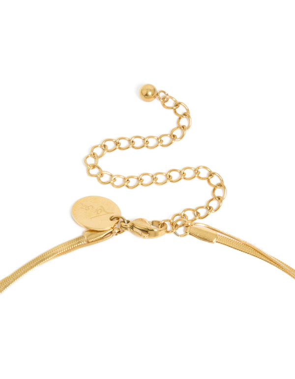 Waterproof Gold Plated Stainless Steel Marquise Cubic Zirconia Layered Necklace