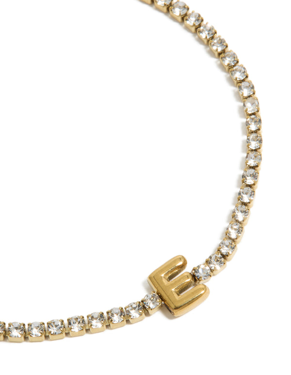 Waterproof Gold Plated Stainless Steel Cubic Zirconia Tennis Letter E Bracelet