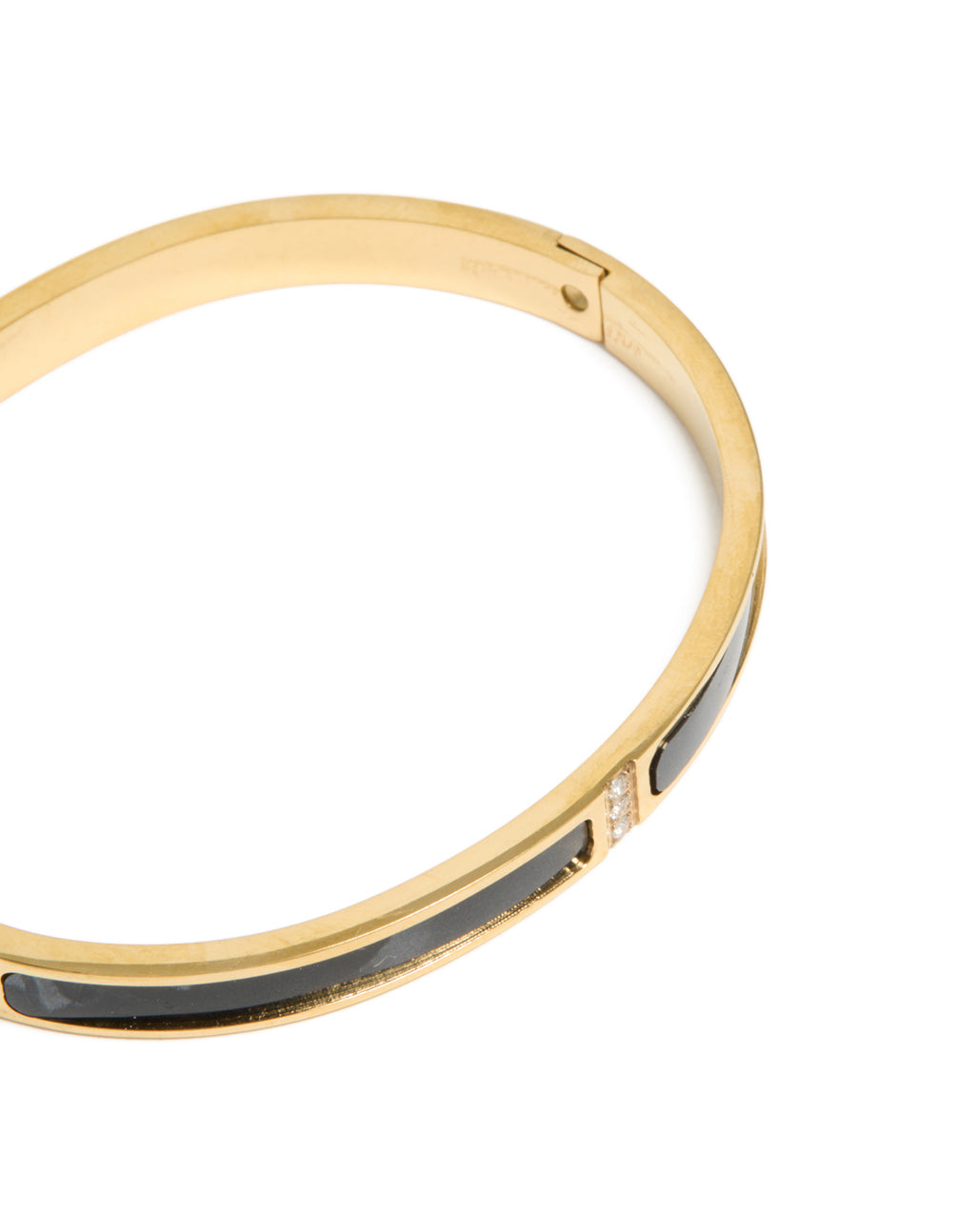 Waterproof Gold Plated Stainless Steel Black Pearlised Inlay Hinged Bangle