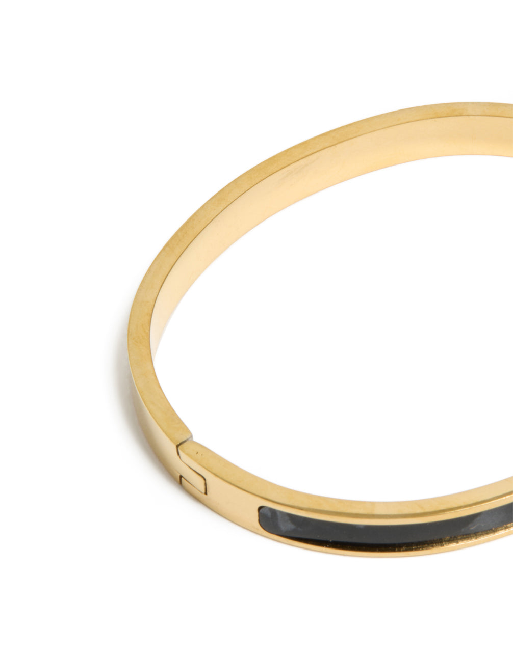Waterproof Gold Plated Stainless Steel Black Pearlised Inlay Hinged Bangle