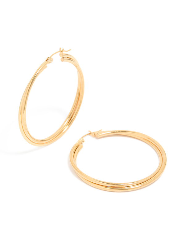 Gold Plated Surgical Steel Crossover Hoop Earrings 40 MM