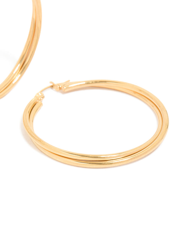 Gold Plated Surgical Steel Crossover Hoop Earrings 40 MM