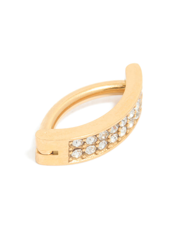 Gold Plated Titanium Cubic Zirconia Cluster Curved Ring Belly Ring