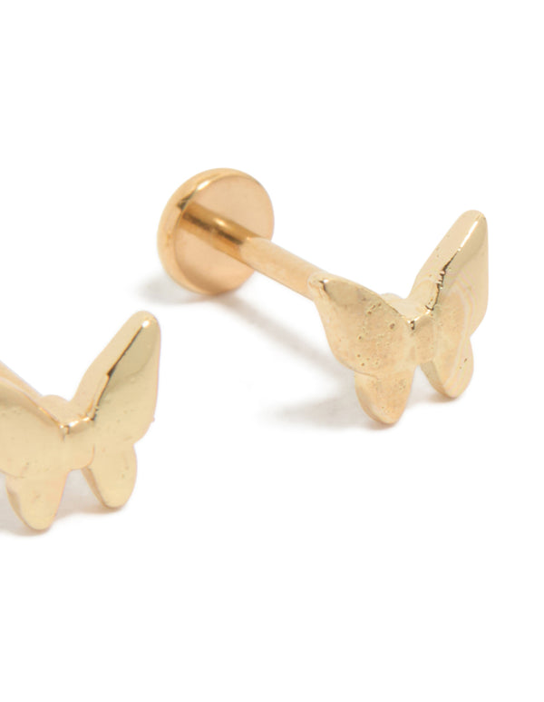Gold Plated Titanium Butterfly Flat Back Studs