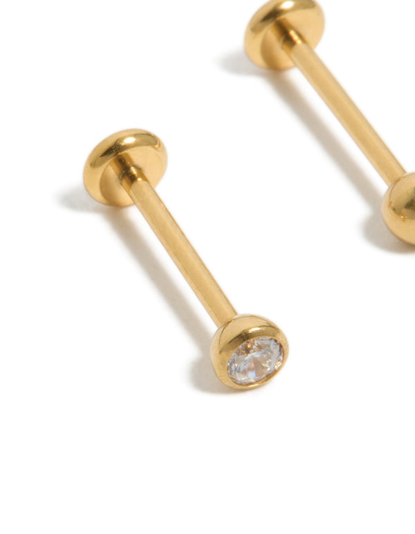 Gold Plated Titanium Bezel Threadless Flat Back Nose Studs