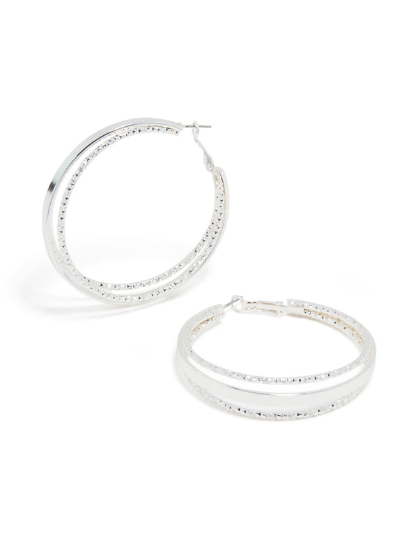 Silver Textured Triple Layered Hoop Earrings