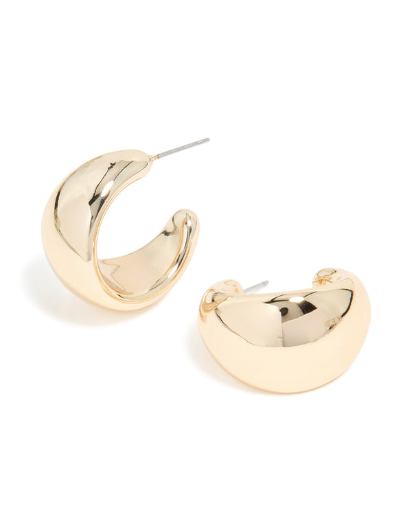 Showcasing gold chunky bubble hoop earrings with sleek, polished finish front view