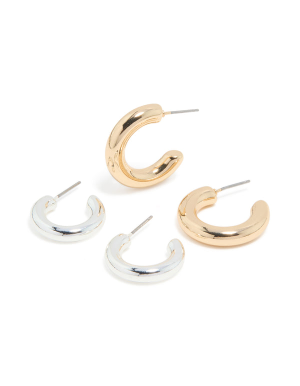 Mixed Metal Chunky Open Hoop Earrings 2-Pack