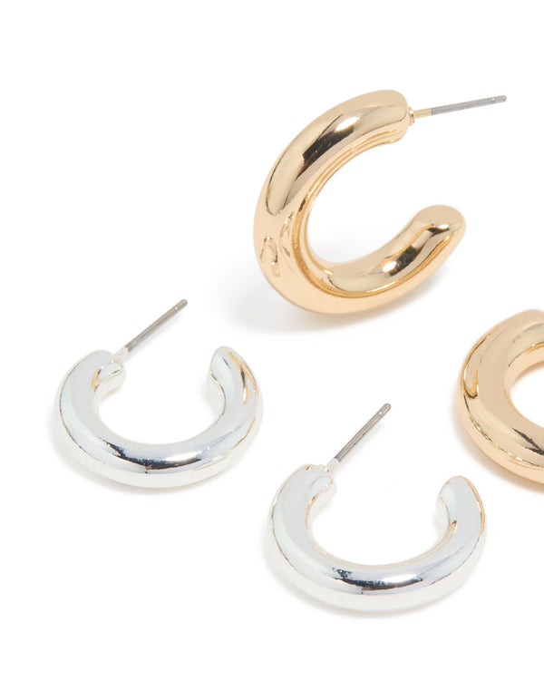 Mixed Metal Chunky Open Hoop Earrings 2-Pack
