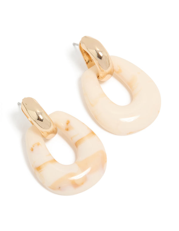 Gold & Cream Acrylic Doorknocker Drop Earrings